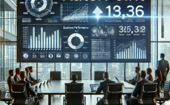 A team of professionals gathered around a conference table, attentively viewing a screen that showcases the term Raterpoint